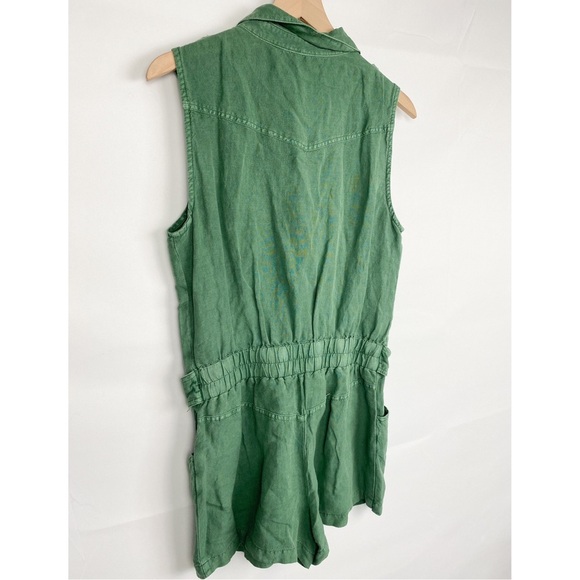 YFB Cuba Sleeveless Linen Utility Button Down Romper, Green - Size M - Picture 6 of 8